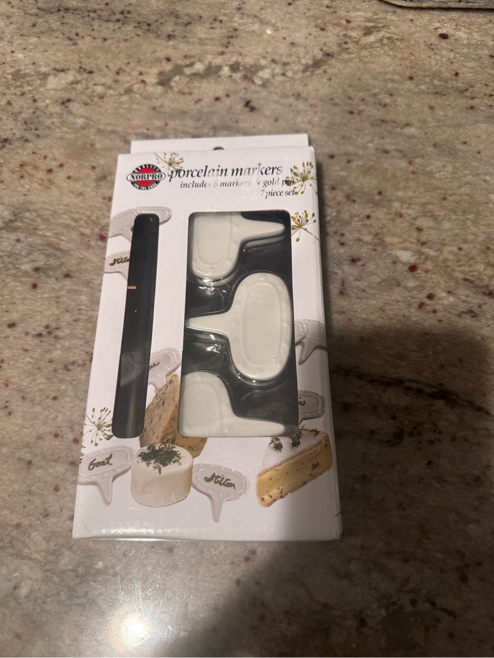 Norpro Porcelain Markers Set in White with Gold Pen - NIB